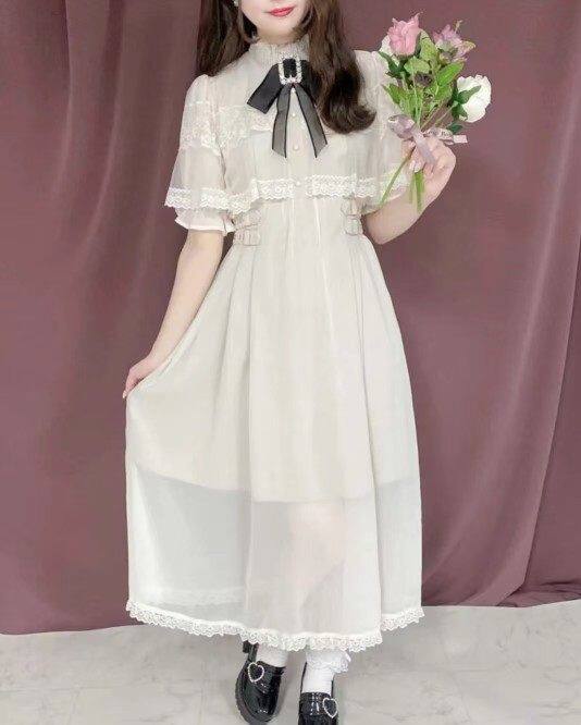 Robe 2026 Nouvelle robe japonaise produite en masse Voile Demi-manchette Broche Dentelle double couche Robe cape 1233_voghion.com