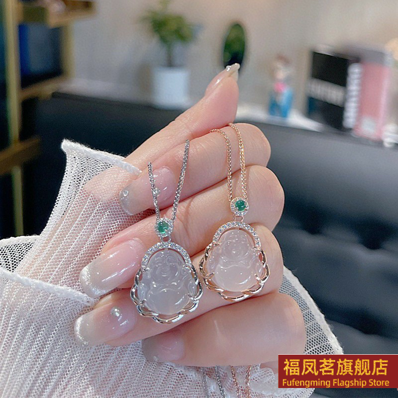 925银女正生天然白玉髓佛s项链