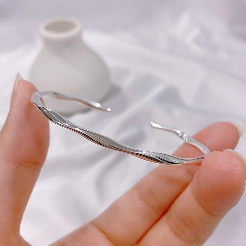 福凤茗9999莫比乌斯环银手镯女纯银年轻款开口银镯子送女朋友礼物