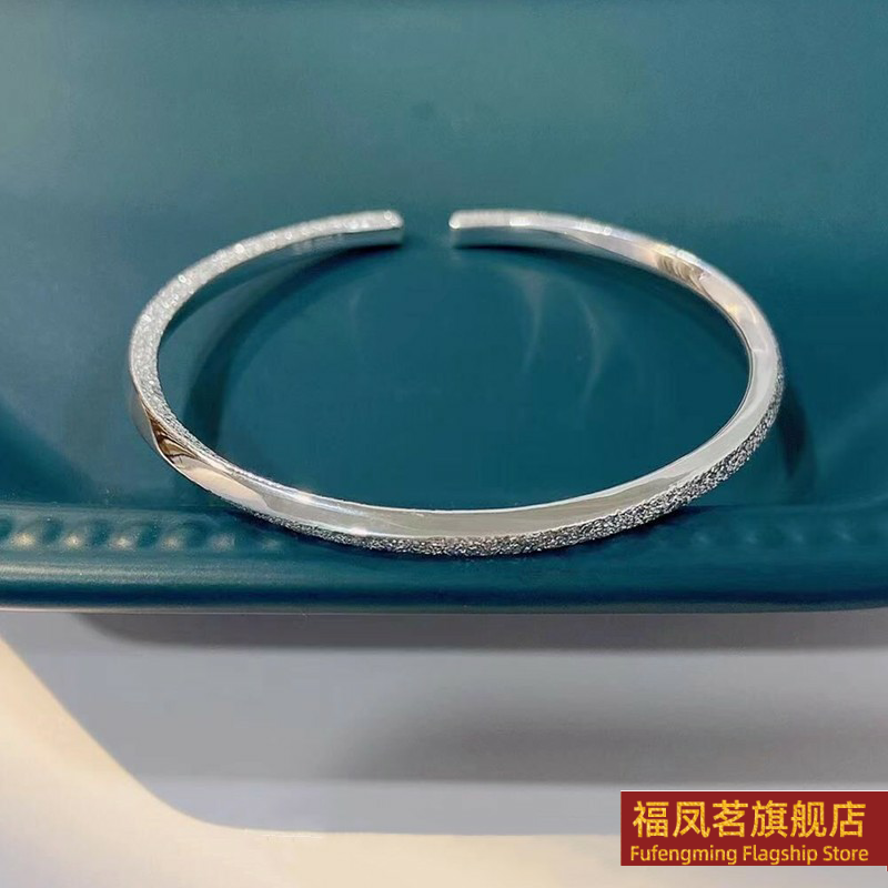 日韩女银饰香港正生闪沙扭纹手镯