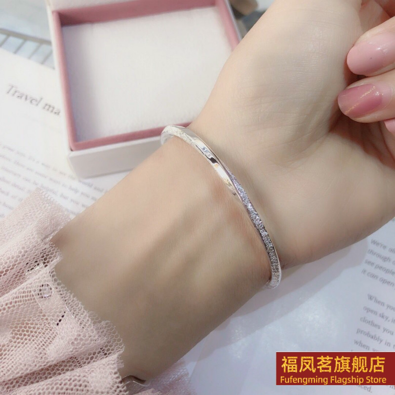 正生新款足银999扭纹闪沙开口纯银手镯小众实心新款气质送女友