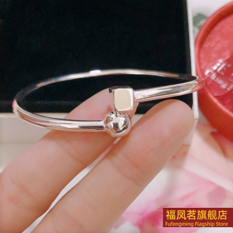 甜美女银饰香港正生纯银方块手镯