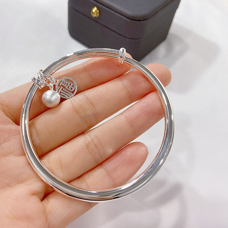 9999光面贵妃铃铛推拉实心银手镯