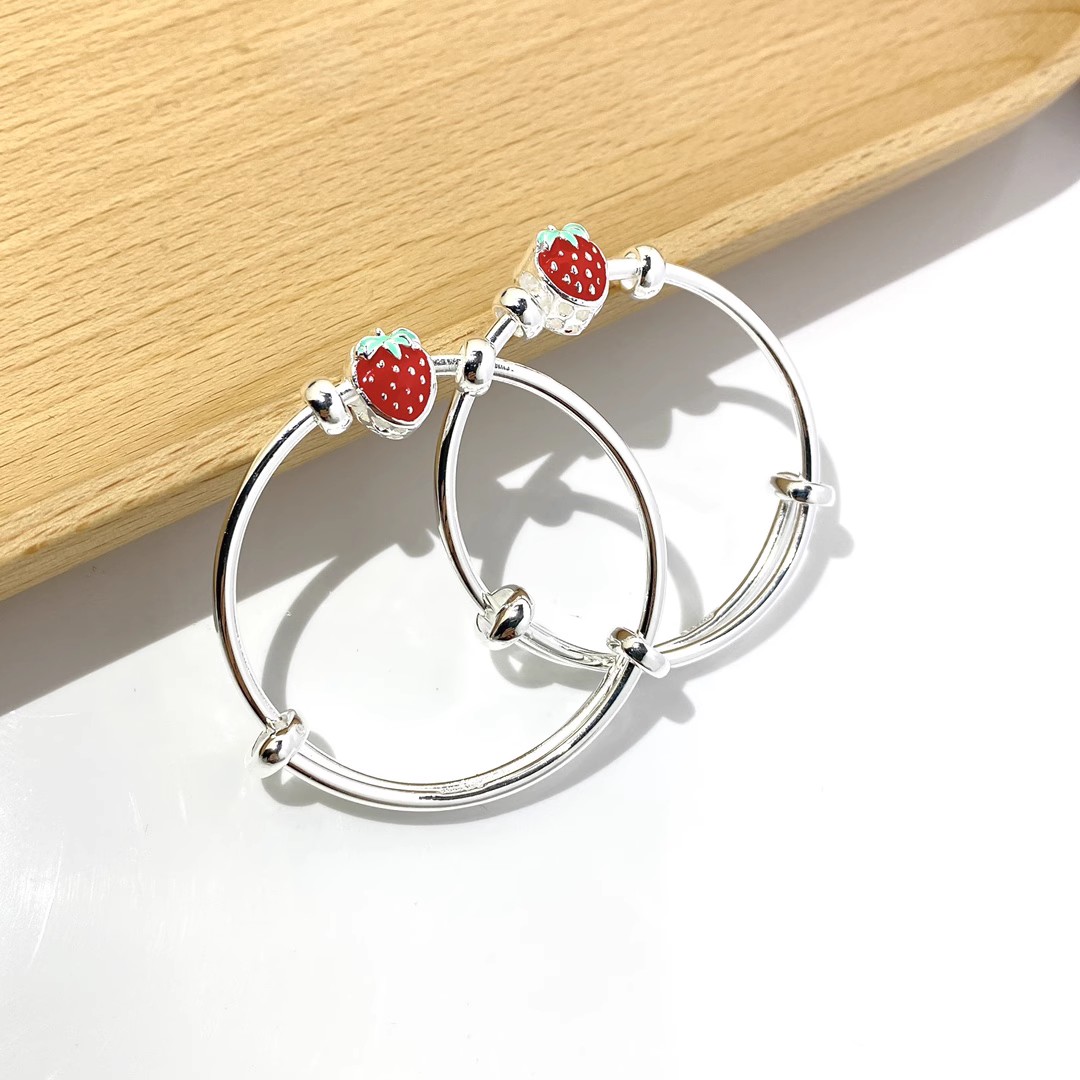 999纯银手镯女草莓亲子款镯子