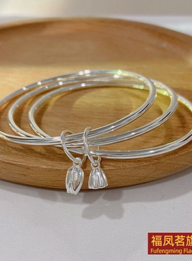 日韩女银饰三生三世两世欢莲手镯