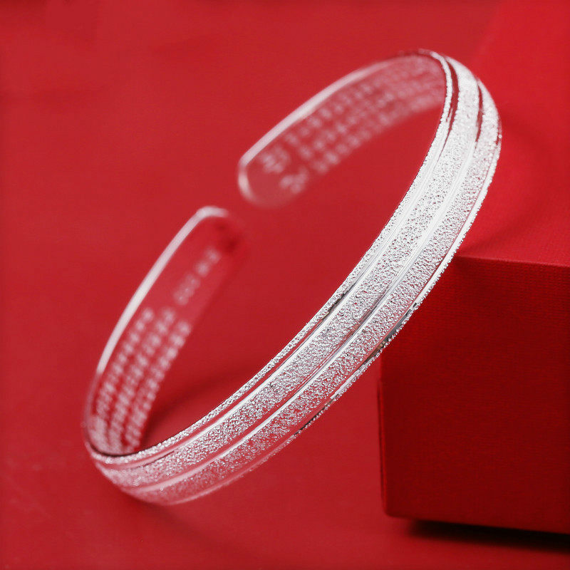 磨砂闪沙开口9999纯银手镯足银实心贵妃七夕年轻款百搭送女友礼物