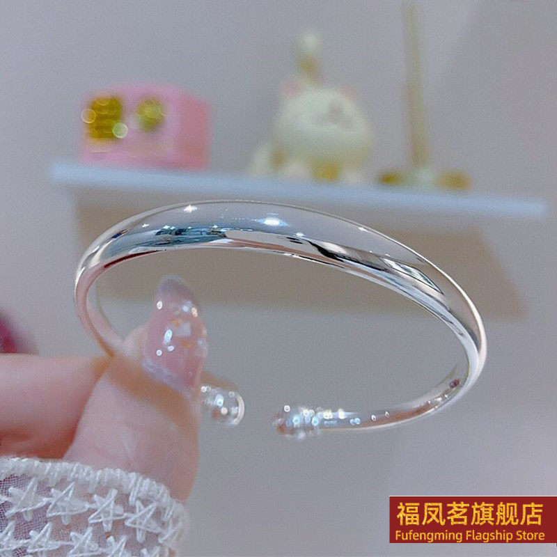 正生足银9999光面对珠实心开口纯银手镯实心新款送老婆妈妈礼物