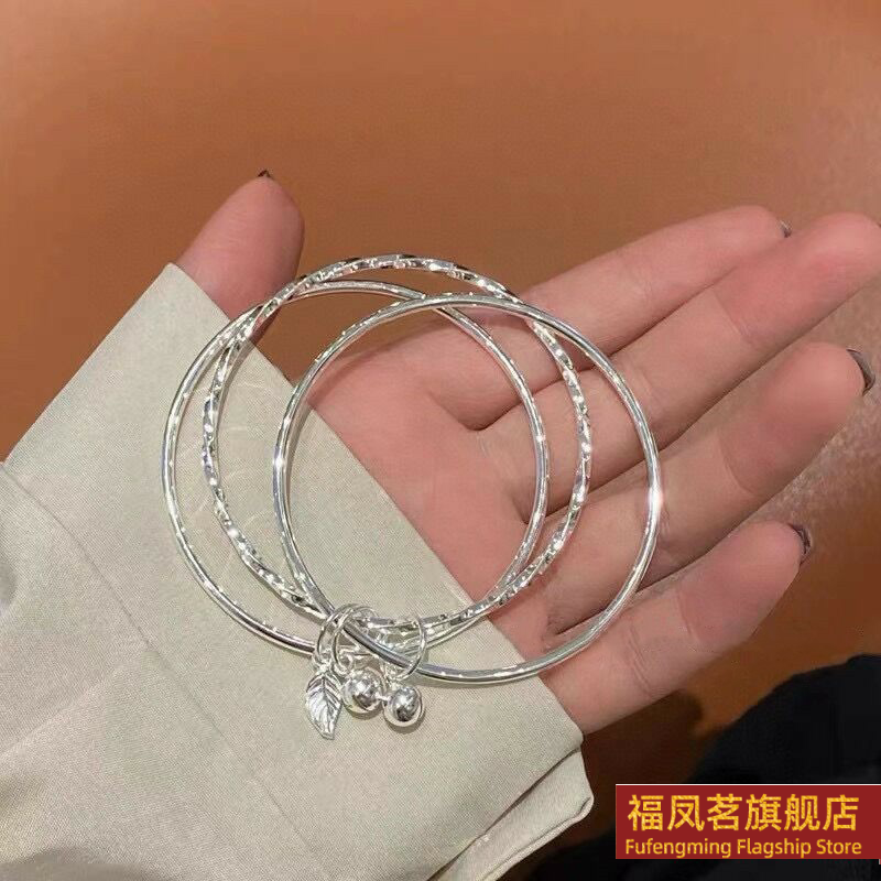 正生足银9999三生三世铃铛叶子纯银手镯实心新款情人节七夕送女友