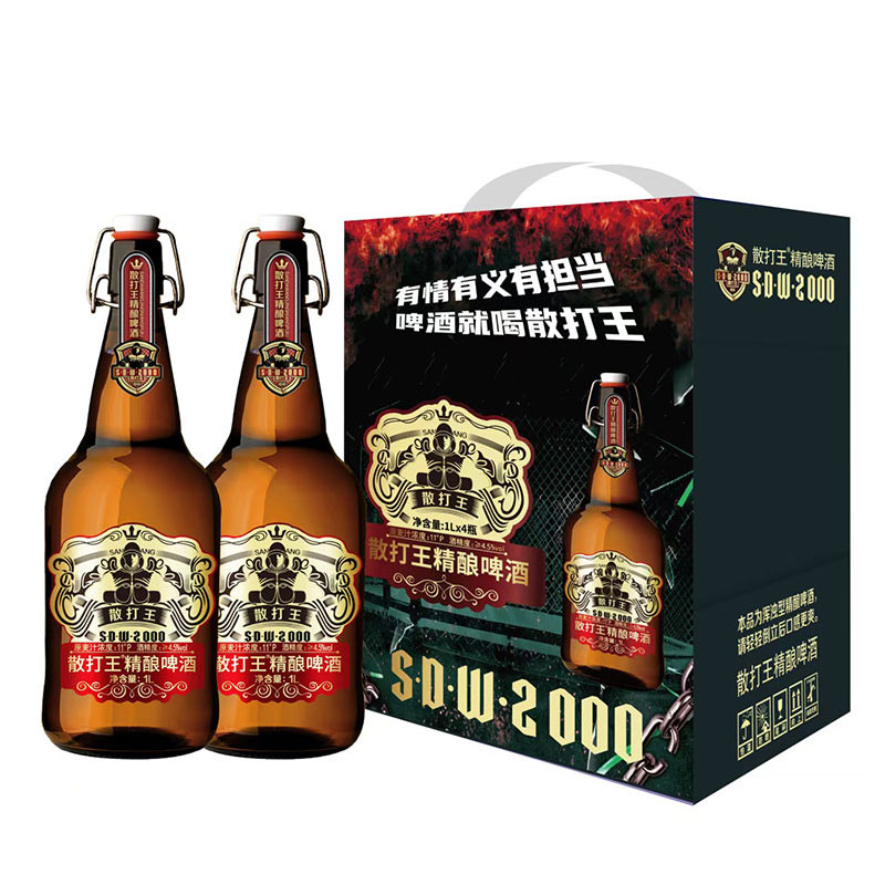 散打王精酿啤酒金樽版11&deg;p全麦芽1L装德国风味4.5大瓶进口原料