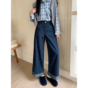 欧尼不胖2025新款九分直筒裤子秋季大码女装胖mm韩系显瘦牛仔裤