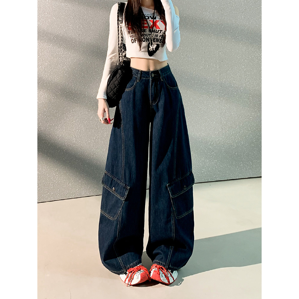 美式复古弯刀工装牛仔裤女2025秋季新款设计感宽松百搭休闲阔腿裤