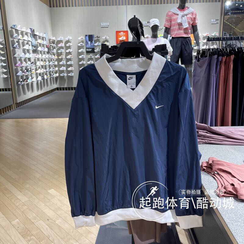 耐克女时尚运动休闲长袖V领卫衣
