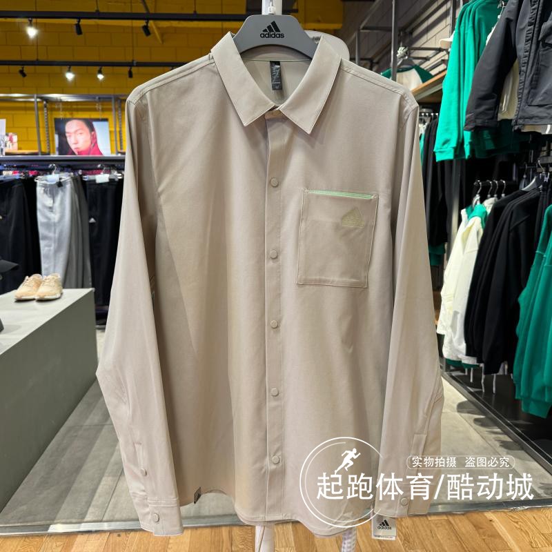 阿迪达斯男经典复古休闲长袖衬衫