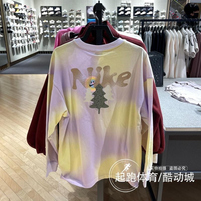 耐克女纯棉休闲印花宽松长袖T恤