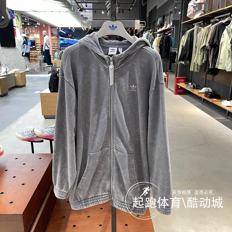 阿迪三叶草女2024秋复古纯棉运动宽松连帽夹克外套 IY8039 JJ0331