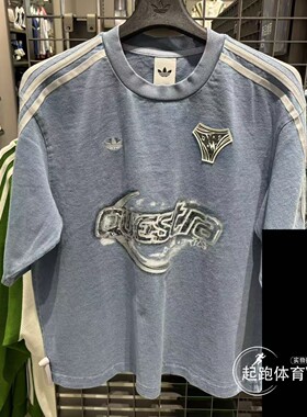 阿迪达斯三叶草女2026春新款纯棉宽松牛仔布短袖T恤KZ5011 KZ5012