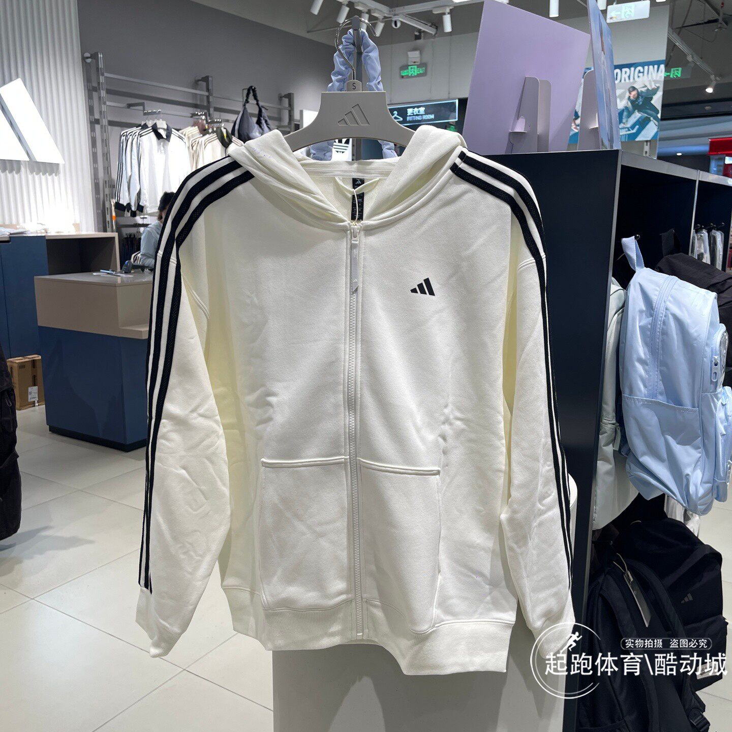 阿迪达斯女抓绒保暖宽松连帽衫