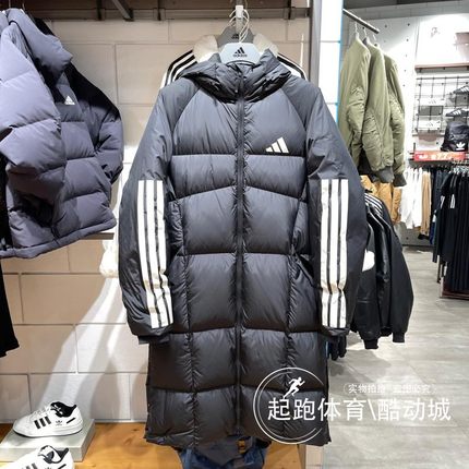 阿迪达斯男子2024冬长款连帽保暖运动羽绒服JG3840 JG3839 JG3838