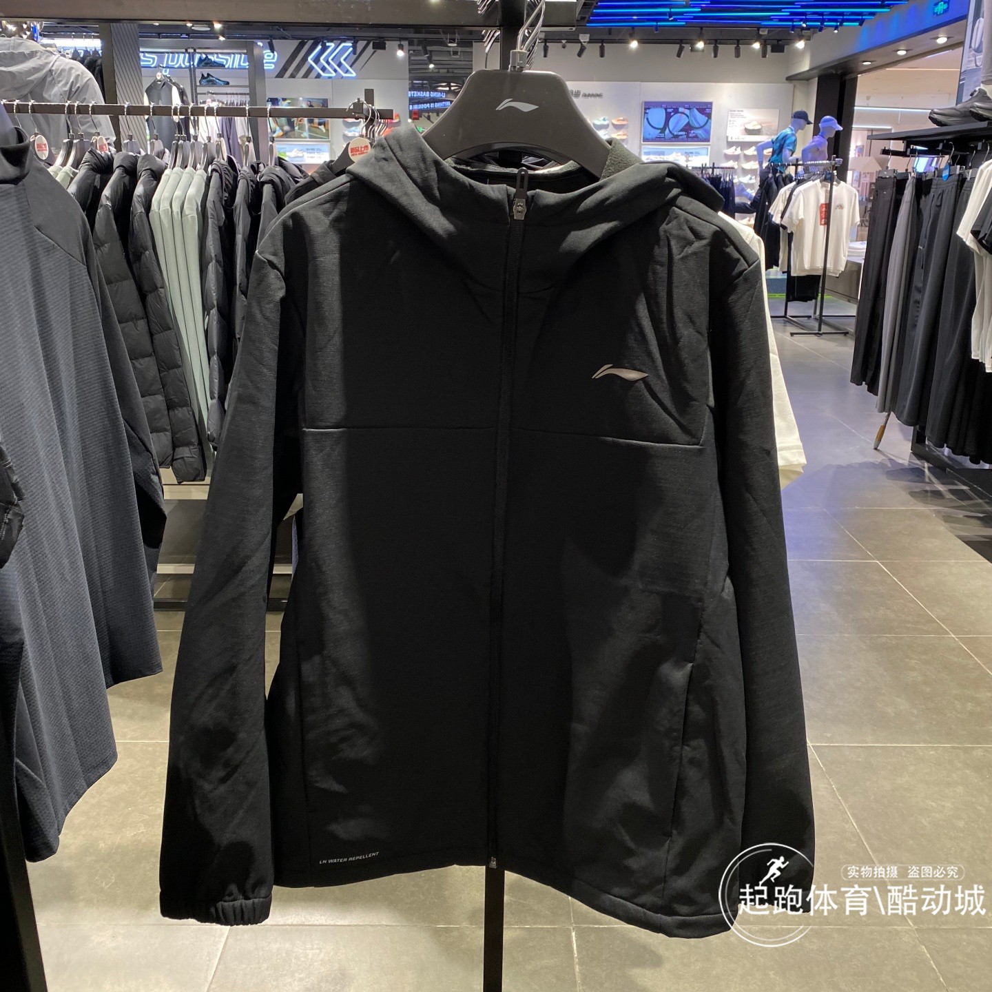 李宁男加绒防泼水连帽运动风衣