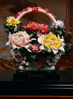 新中式《百花争艳》陶瓷花摆件酒店大厅装饰工艺品公司开业礼品