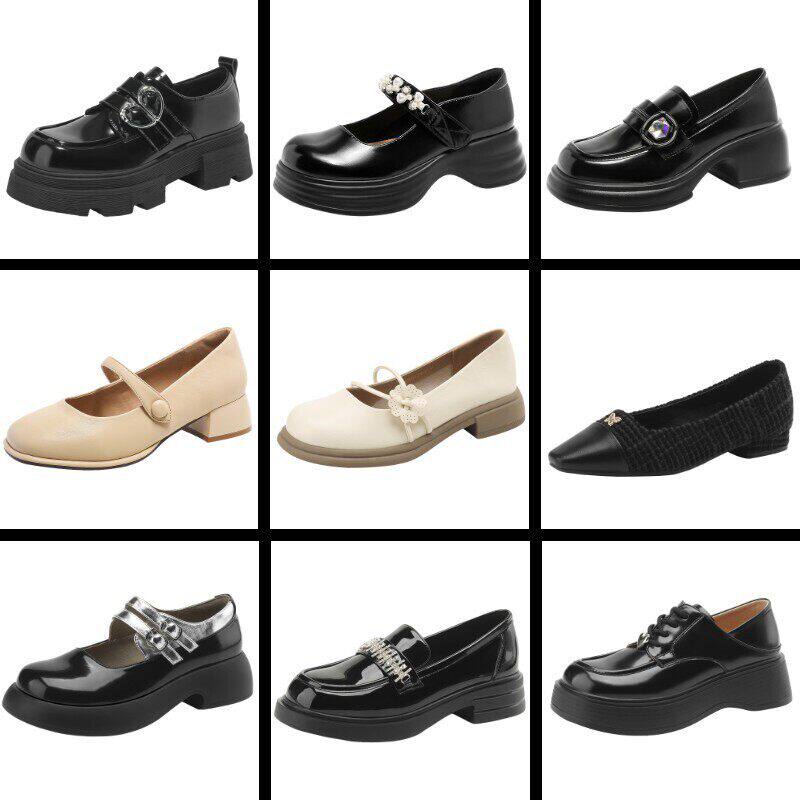 卓诗尼小皮鞋女秋季新款百搭单鞋英伦风粗跟乐福鞋