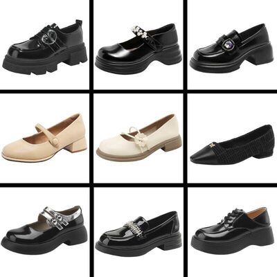 卓诗尼小皮鞋女秋季新款百搭单鞋英伦风粗跟乐福鞋