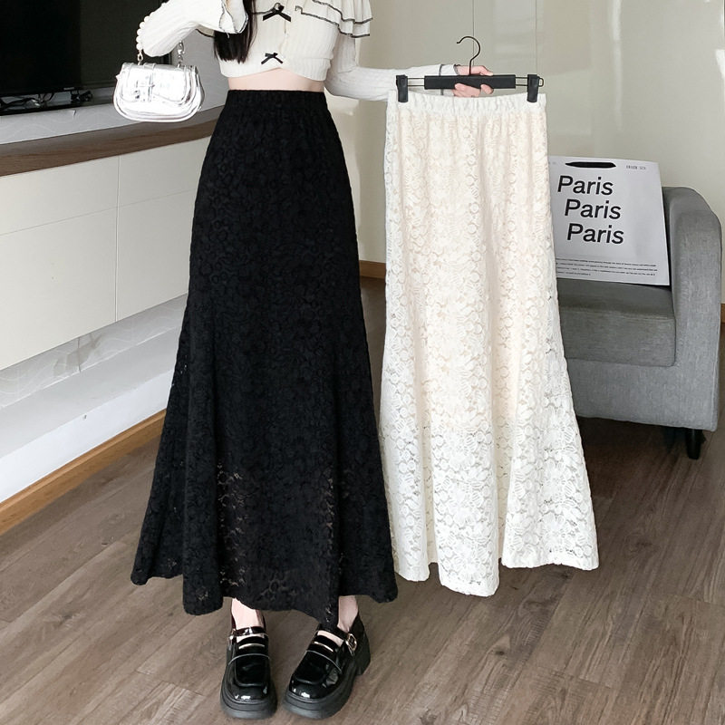 加绒加厚蕾丝鱼尾裙半身裙女秋冬小个子高腰显瘦垂感字包臀长裙