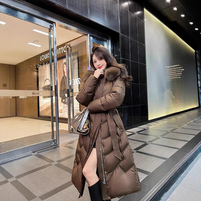 白鹅绒2025新款羽绒服女冬季中长款修身显瘦狐狸毛领高端加厚外套