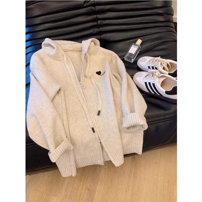连帽针织开衫拉链卫衣毛衣外套女上衣宽松慵懒高级感入秋韩系穿搭