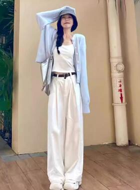 软糯感浅蓝色针织开衫毛衣外套女春季新款简约百搭短款上衣外套