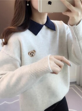 红色毛衣女秋冬季2025新款宽松加厚polo领针织打底衫女士内搭上衣