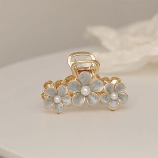 法式 夹子头饰发夹 发抓ins韩国优雅珍珠滴釉花朵抓夹网红发夹新款