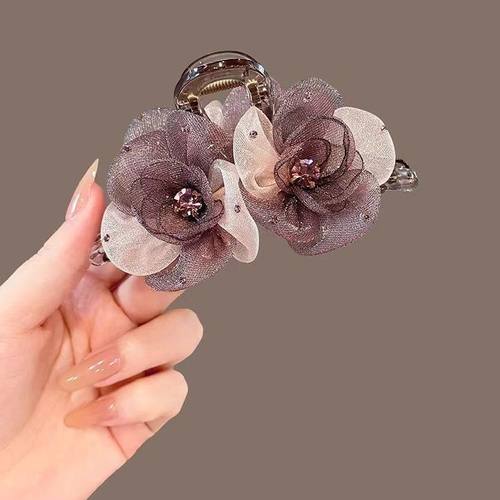 高级感优雅紫网纱花朵大