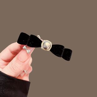 高级感横夹女后脑勺半扎发夹子 丝绒蝴蝶结弹簧夹2025新款 韩版 时尚