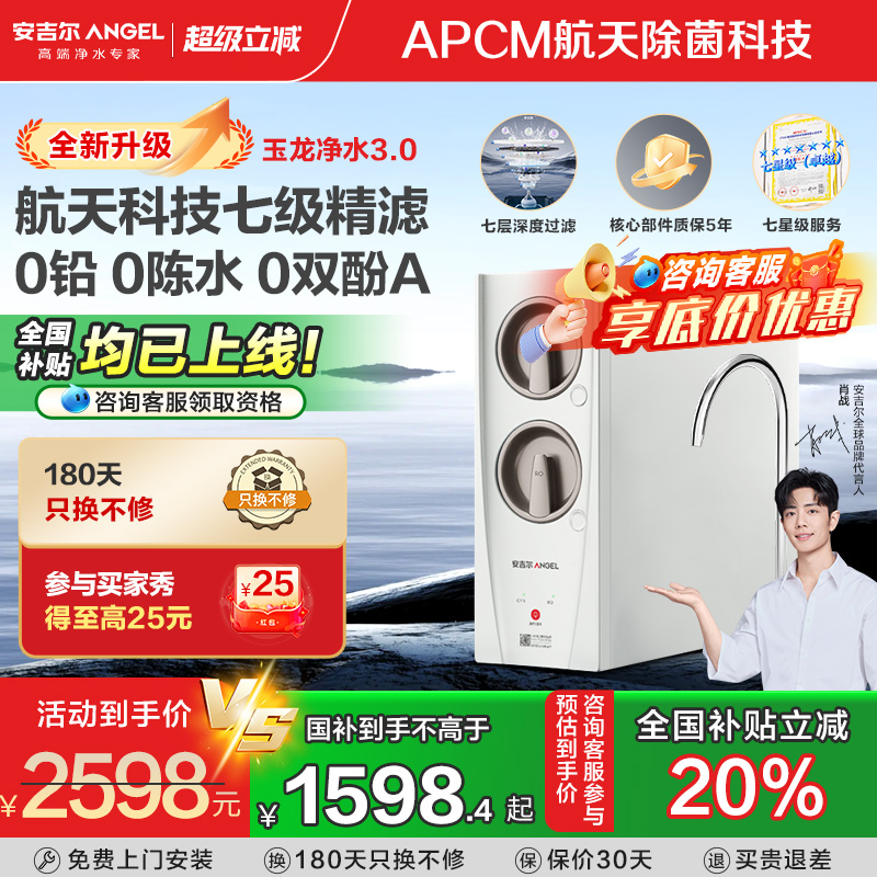 政府补贴安吉尔净水器家用直饮RO反渗透过滤饮水机玉龙Pro1000GSE