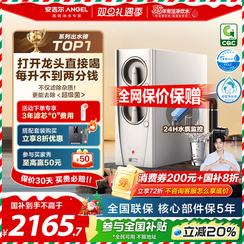 政府补贴安吉尔净水器家用直饮厨房自来水过滤净水机玉龙Pro1200G
