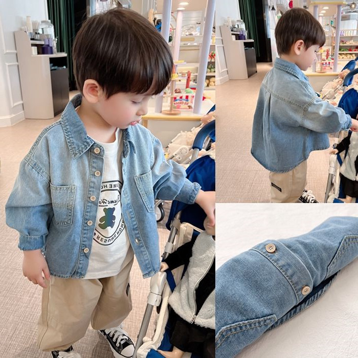 渐变色男童纯棉牛仔外套秋冬季新