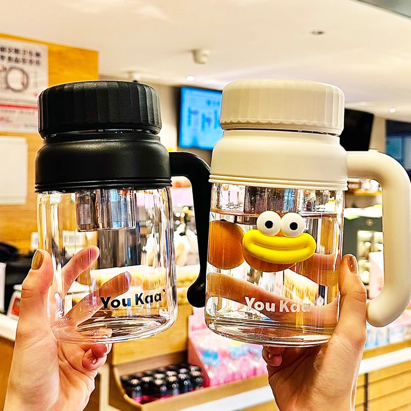 带把手玻璃杯大容量泡茶杯大口径茶水分离泡茶杯女办公室喝水杯子