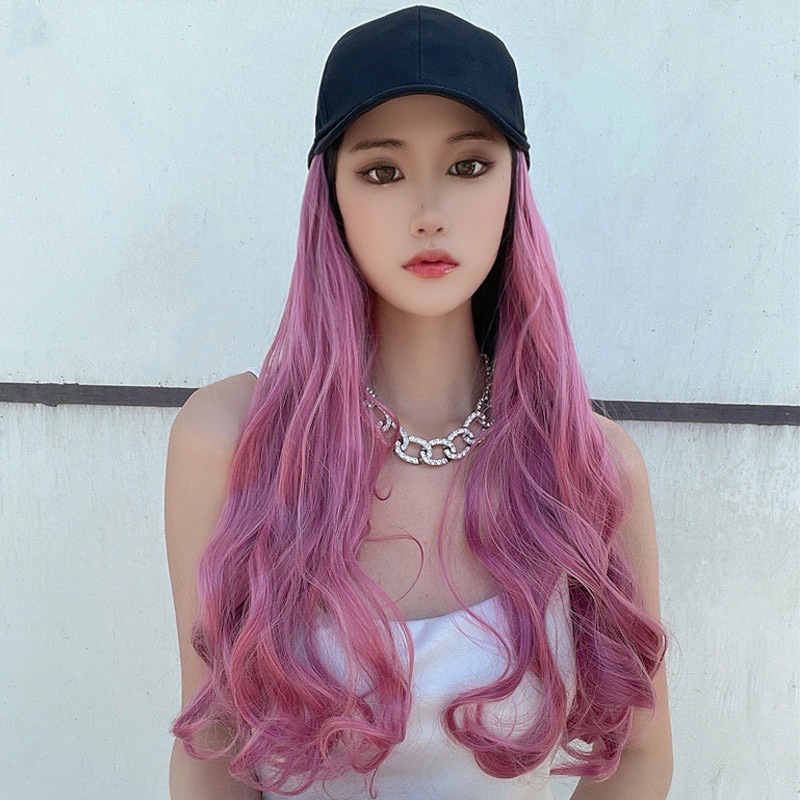 厂家现货假发女帽子一体式长卷发化纤wigs头套批发外贸长发大波浪