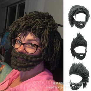 BomHCS超酷wish速卖通穴居人流浪汉假发帽手工针织毛线帽子保暖冬