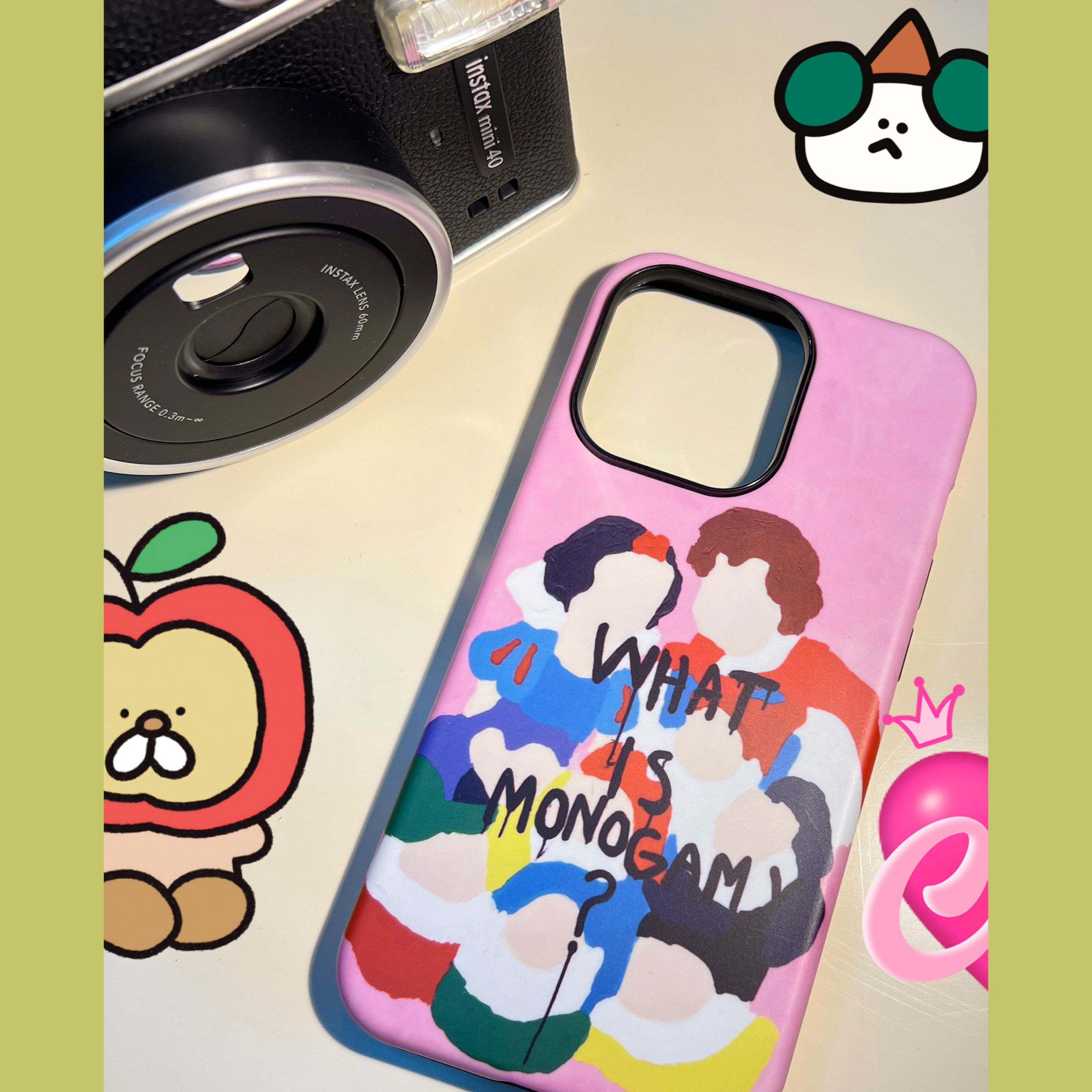 不撞壳儿卡通恶搞白雪公主与七个小矮人抽象艺术iPhone16promax粉色插画手机壳15/14/13全包菲林双层保护壳