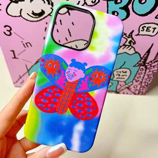 不撞壳儿原创小众复古艺术花朵iPhone15pro菲林双层手机壳插画硬壳适用于13promax苹果16plus