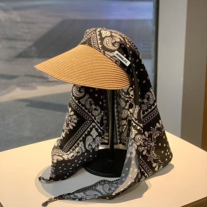 遮阳帽子女夏季新款大檐防紫外线户外时尚百搭防晒头巾帽沙滩草帽