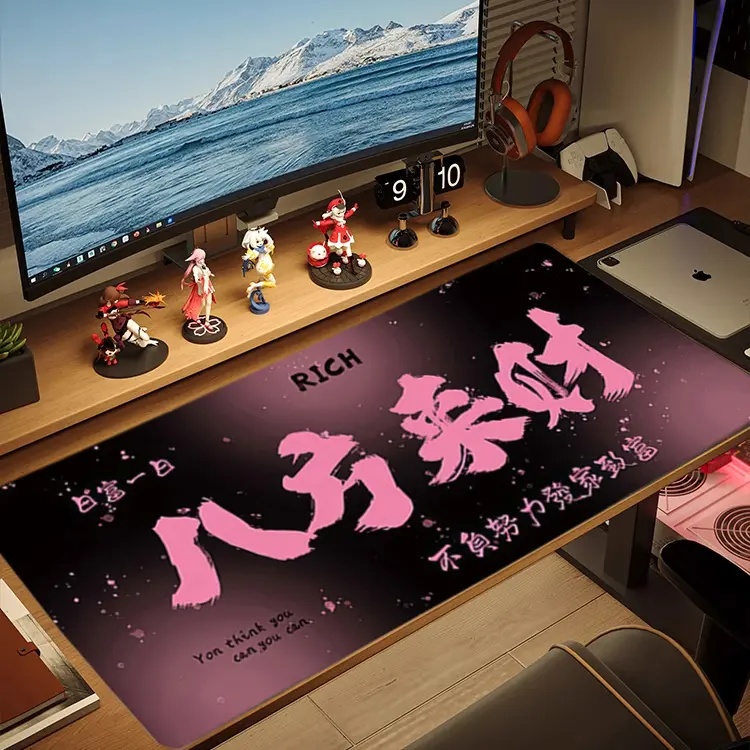 黑粉渐变色文字鼠标垫超大高级感女生办公电脑桌垫大号键盘垫防滑