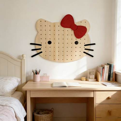 hellokitty置物架洞洞板造型墙实木展示架卡通收纳盲盒手办定制