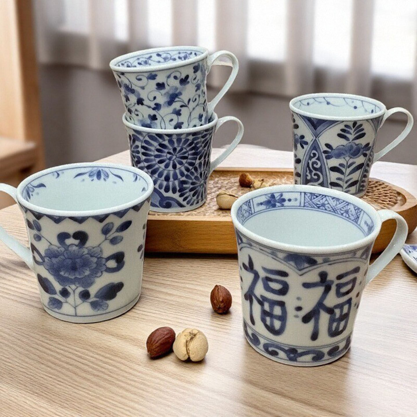 日本蓝凛堂马克杯办公室咖啡杯家用喝水杯釉下彩陶瓷杯子青花水杯