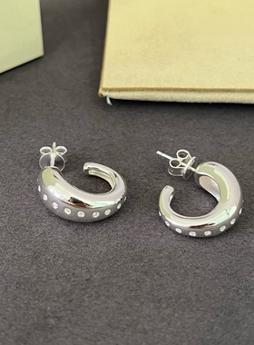 Ragbag Ins风通体925银精工亮面复古气质日常百搭排钻简约耳环女