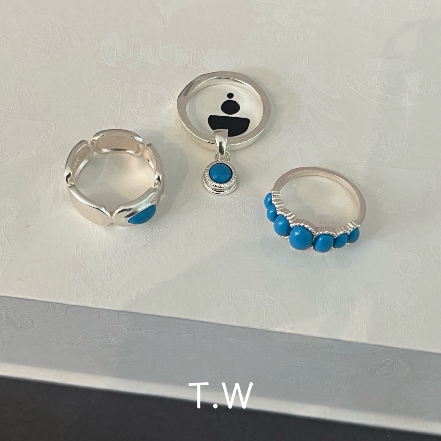 不掉色纯银蓝松石高级感叠戴戒指