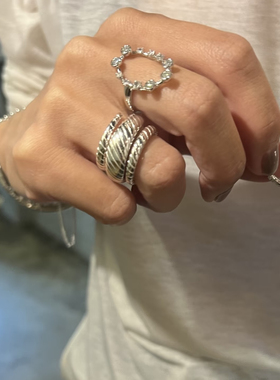 韩国maman同款小众ins通体925银不掉色复古个性夸张多层螺纹戒指