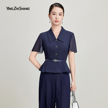 赢智尚短款外套女2025新款短袖雪纺衬衫女高级感轻奢减龄洋气上衣